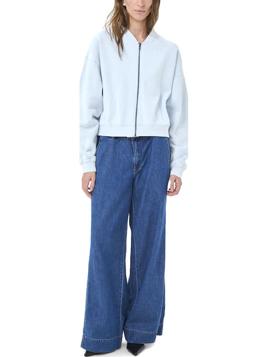 Long Women's Light Blue Sweatshirt Cardigan