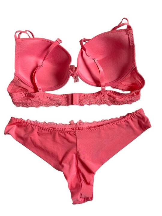 Infiore Lace Underwear Set Bra with Brazil Coral