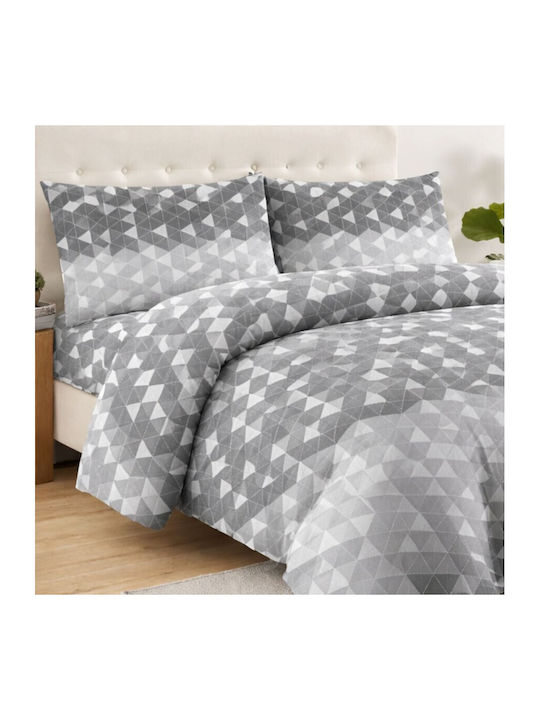 DeLuxe Pucioasa Set Huse Pentru Pilote 100% Bumbac 200x220cm Dublu Cu 2 Fețe De Pernă Și 1 Cearceaf Gri