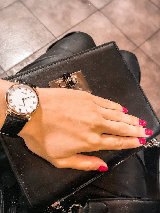 Intima Moda Womens Battery Watch With Black Leather Strap