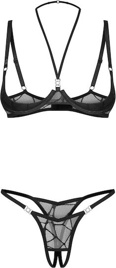 Revealing Bra Thong Set Obsessive Olianna 2-pcs Crotchless Set Ean 5901688269114