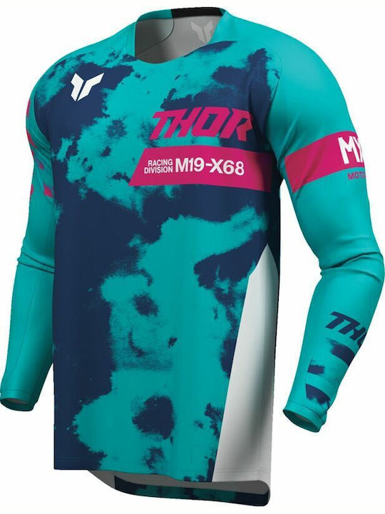 Thor Bleach Racewear Launchmode Men's Motocross Long-Sleeved Jersey Blue Color