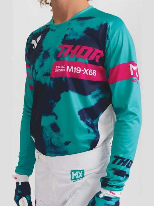 Thor Bleach Racewear Launchmode Men's Motocross Long-Sleeved Jersey Blue Color