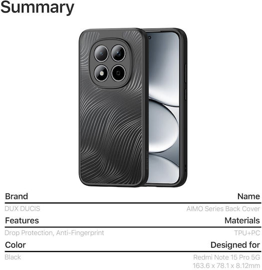 Xiaomi Redmi Note 15 Pro 5G Dux Ducis Aimo Serie Hart Rückseite Pc+tpu Schwarz
