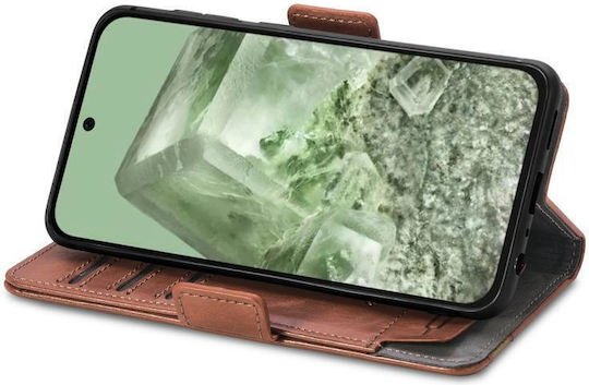 Google Pixel 6a Caseneo Splicing Double Magnetic Buckle Leather Phone Case Brown