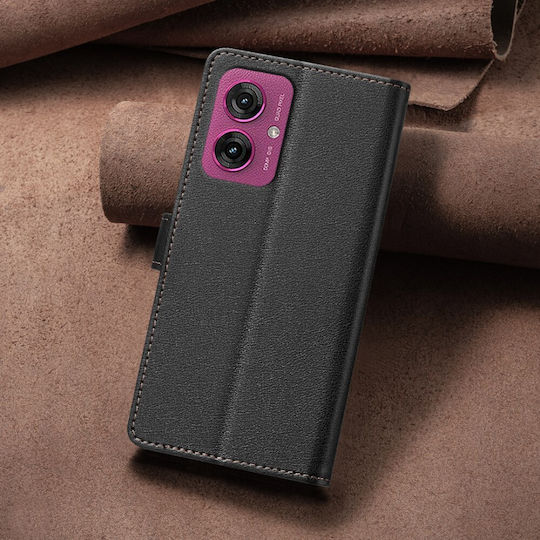 Motorola Moto G55 5G Case Binfen Color Bf32 Flip Wallet Synthetic Leather PU TPU Black RFID Wallet Stand