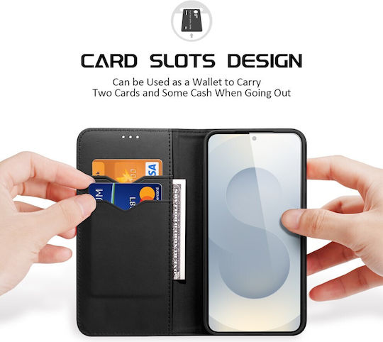 Case Samsung Galaxy S26 5g Dux Ducis Hivo Series Flip Wallet Genuine Leather Black Rfid Wallet Stand