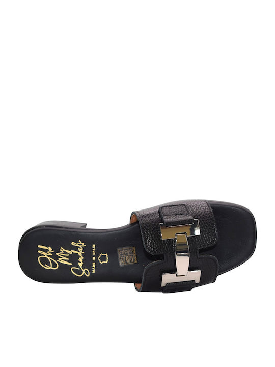 Leder Flache Damen Sandalen Schwarz