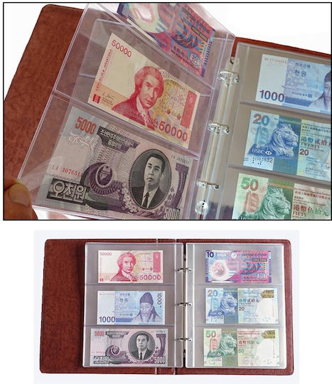 Set 10 Foițe De Legătorie Pentru Bancnote 3 Buzunare 18 X 8 Cm Transparente 3 Găuri 5.5x7x7x5.5 Cm Er D L