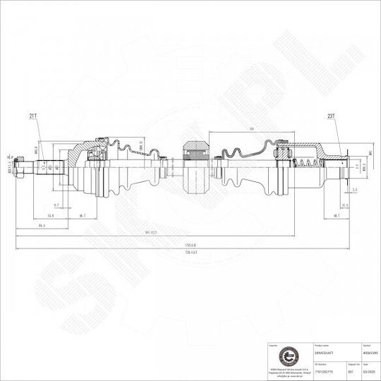 Drive Shaft Renault Clio II Kangoo Thalia I Front Right 7701352775