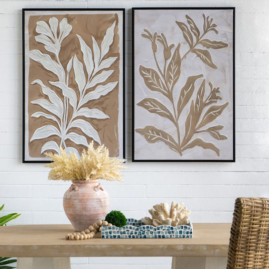 Artekko Canvas Beige Paintings Canvas Black Frame 60x3.6x90 Cm 2 Pieces 60cm X 3.6cm X 90cm