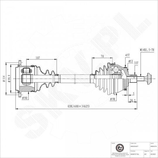 Jumătate De Axă Audi A4 Skoda Superb I VW Passat Față Stânga 8d0407271bj