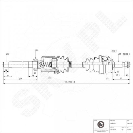 Ημιαξόνιο Κίνησης Citroen C5 Iii C6 Peugeot 407 Εμπρός Δεξιά 9682498480