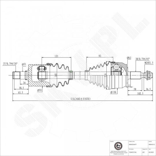 Jumătate De Axă De Transmisie VW California Multivan Transportator Față Stânga 7e0407274h