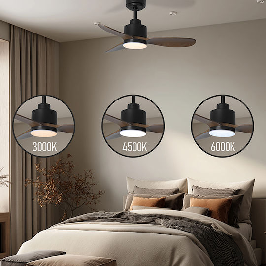 Life Solano Ceiling Fan 91cm with Light Wood-Black