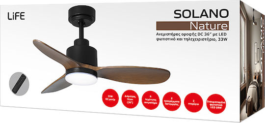 Life Solano Ceiling Fan 91cm with Light Wood-Black