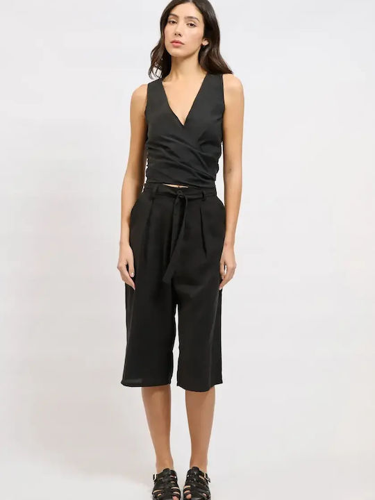 Women's Sports Polo Sleeveless Black Blouse