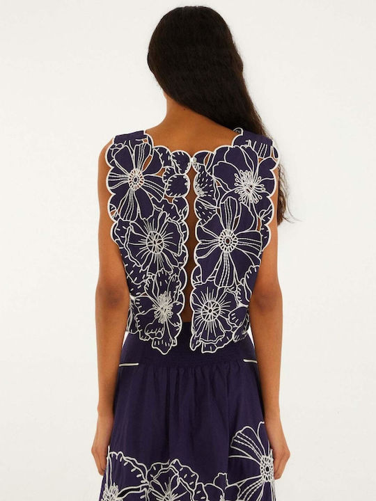 Women's Crop Sleeveless Floral Blue Top