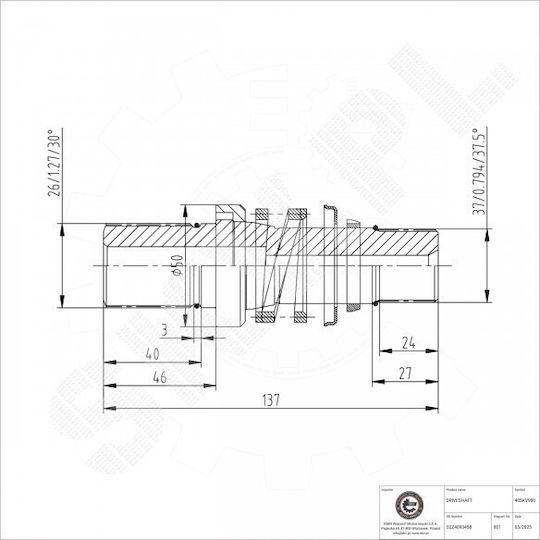 Άξονας Διαφορικού Μηχανισμού Vw California Transporter Εμπρός Δεξιά 02z409345b