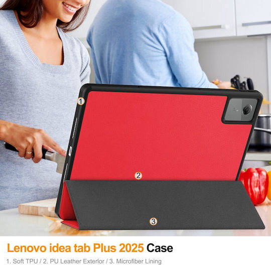 Калъф Lenovo Idea Tab Plus Oem Флип Калъф Синтетична Кожа Pu Tpu Червен Стойка