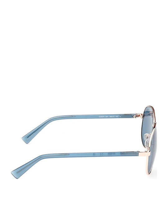 Guess Unisex Sonnenbrillen mit Gold Metallischer Rahmen und Blauen Gläsern GU8279 28V