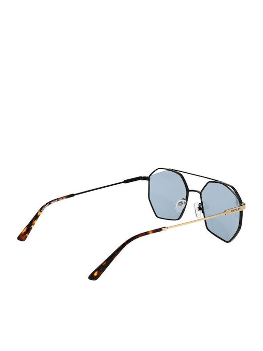 Replay Unisex Ochelari de soare cu Auriu Cadru și Albastru deschis Lentilă