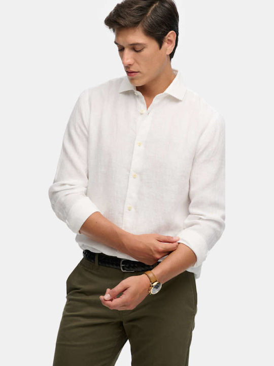 Long Sleeve Linen Shirt in Regular Fit White