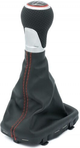 Audi A3 8L1 8L0863278BN 5B Black Leather Shift Knob with Red Ring and Red Stitch