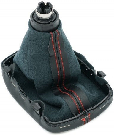 Audi A3 8L1 8L0863278BN 5B Black Leather Shift Knob with Red Ring and Red Stitch