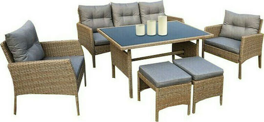 Garten- und Outdoor-Möbelsets Speisesaal California mit Kissen Natürliche 6 Stück E6755,1