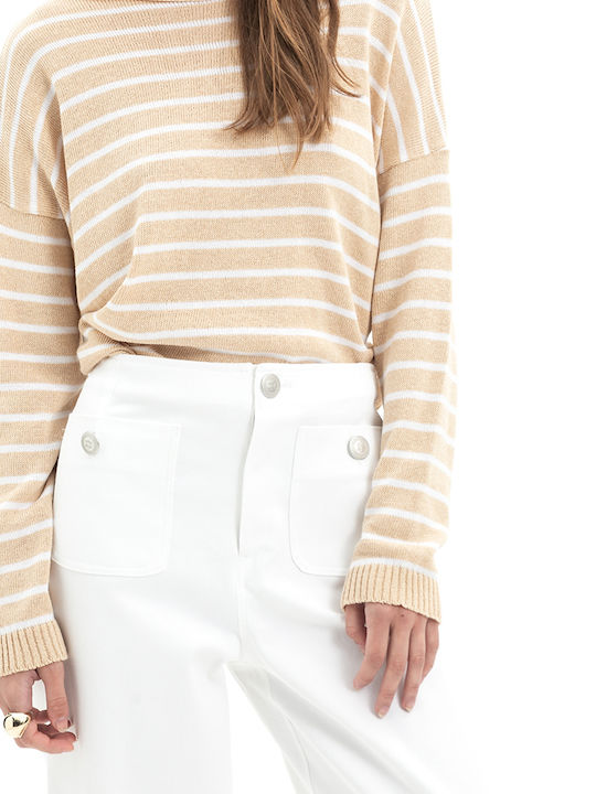 Damen My T Kleidung Hochsitze Baumwollhose in Breit Bein Stil Weiß