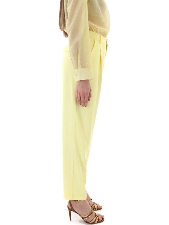 Women's High Rise Fabric Trousers Yellow Pants Twenty-29