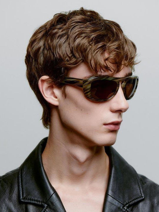 A.Kjaerbede Max Unisex Sunglasses with Horn-Rimmed Frame Striped Horn