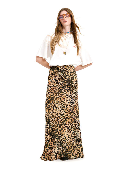 High Waist Maxi Skirt Leopard Brown