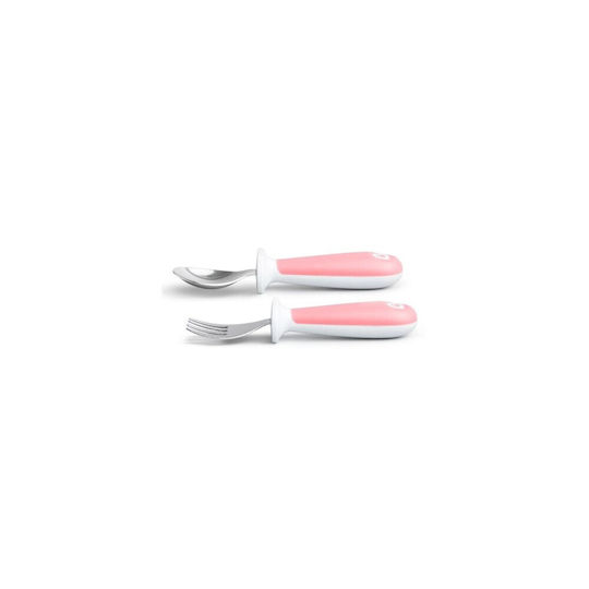 Munchkin Baby Set with Fork Raise Toddler Fork & Spoon from Metal for 12+ Months Pink 2pcs