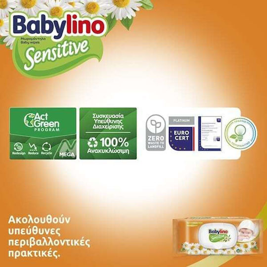 Babylino Sensitive with Chamomile Baby Wipes without Alcohol & Parabens 3x54pcs