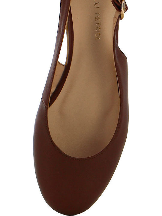 Leather Women's Ballerina Shoes Slingback In Tabac Brown Colour