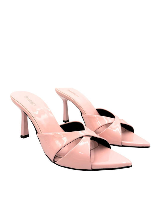 Mules In Patent Leather With High Heel In Pink Colour