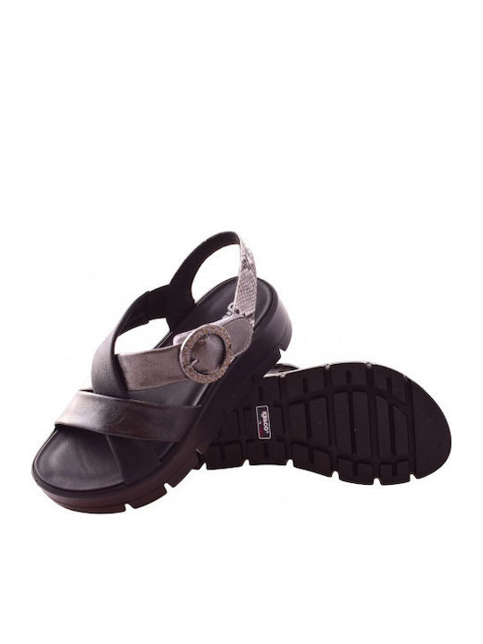 Δερμάτινα Γυναικεία Σανδάλια Flatforms Μαύρα