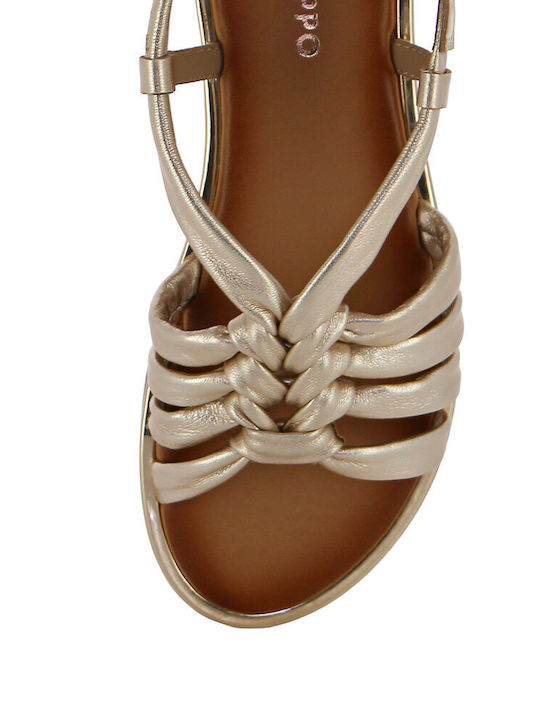 Leather Women's Flat Sandals Gold