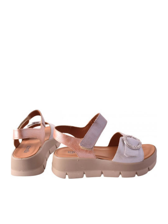 Δερμάτινα Γυναικεία Σανδάλια Flatforms Ασημί