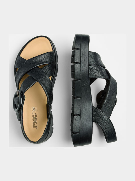 Дамски Анатомични Кожени Сандали Flatforms Черни
