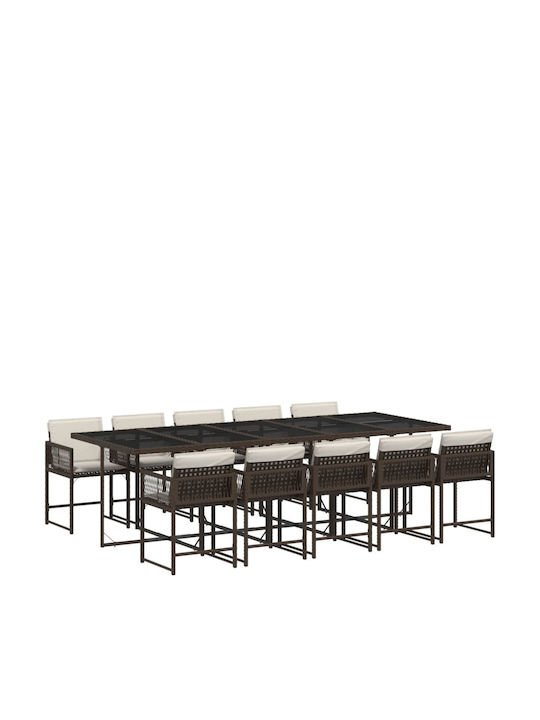 Garten- und Outdoor-Möbelsets Typsatz Speisesaal 11 Stück Braun mit Kissen