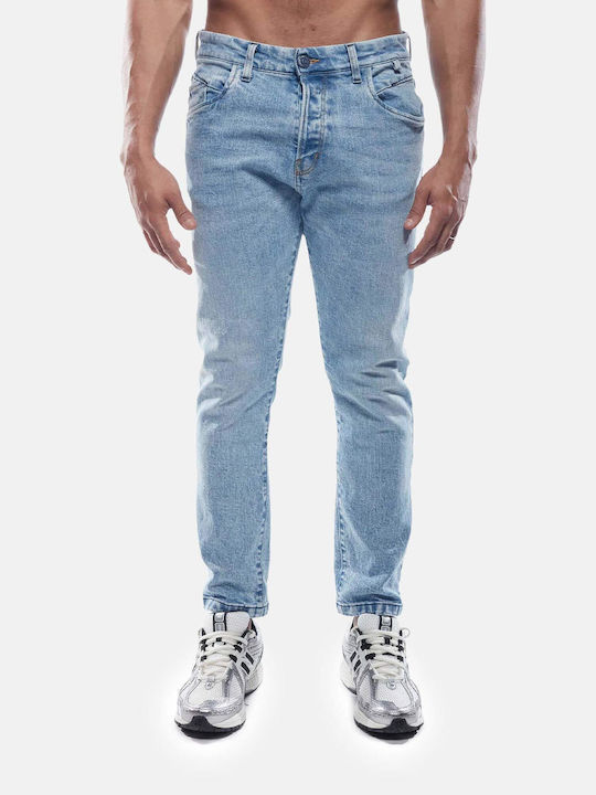 Cover Men's Jeans Pants Cropped Elastic with Slim Fit Blue