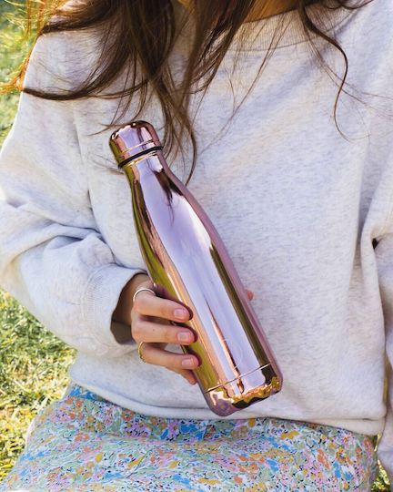 Chilly's Chrome Bottle Thermos Stainless Steel BPA Free 500ml Rose Gold