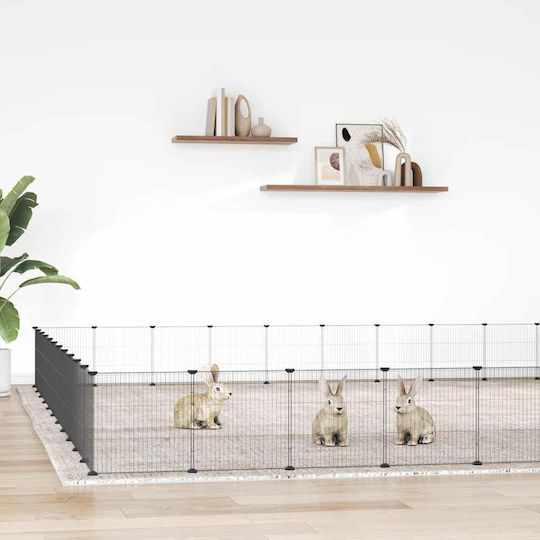 vidaXL Metallic Dog Park with 44 Panels 35x35x35 cm Black