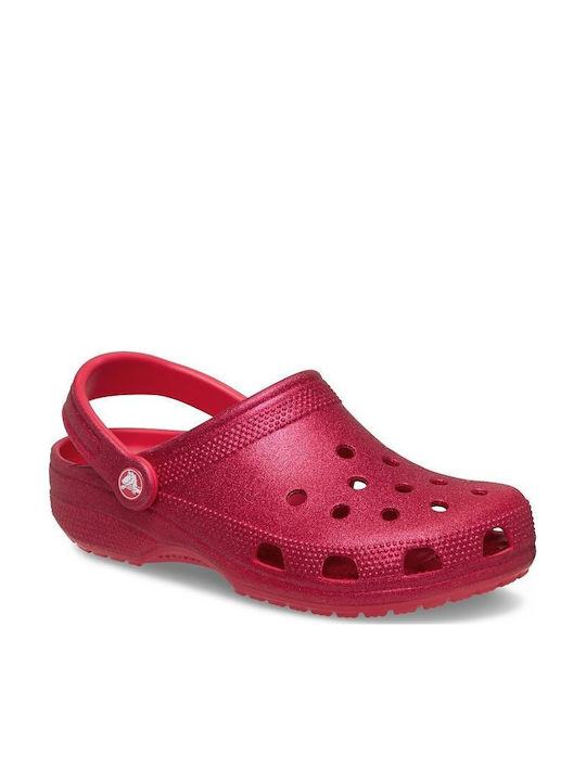 Crocs Classic Glitter Clog Γυναικεία Σαμπό Κόκκινα