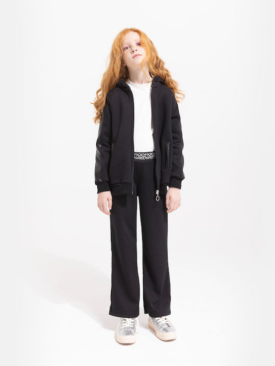 Kids Sweatshirt Cardigan with Hood and Pockets Black