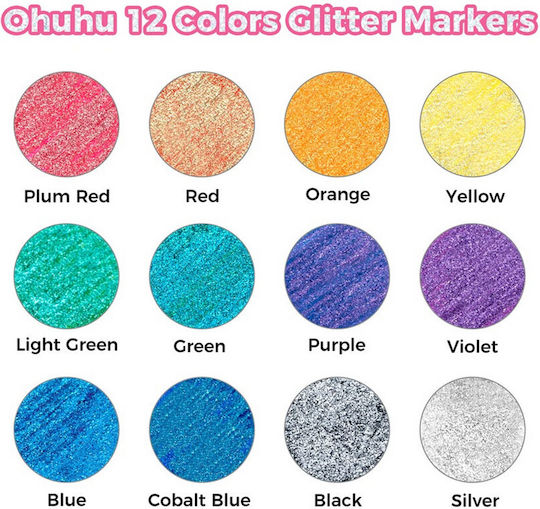 Ohuhu Dazzle Zeichenstifte Zeichnung mit Glitzer Set 12 Farben