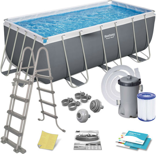 Bestway Πισίνα PVC με Μεταλλικό Σκελετό 412x201x122εκ. Γκρι